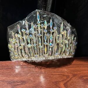 Radiant Crystal Tiara with Silver  Gold Accents iridescence rhinestones